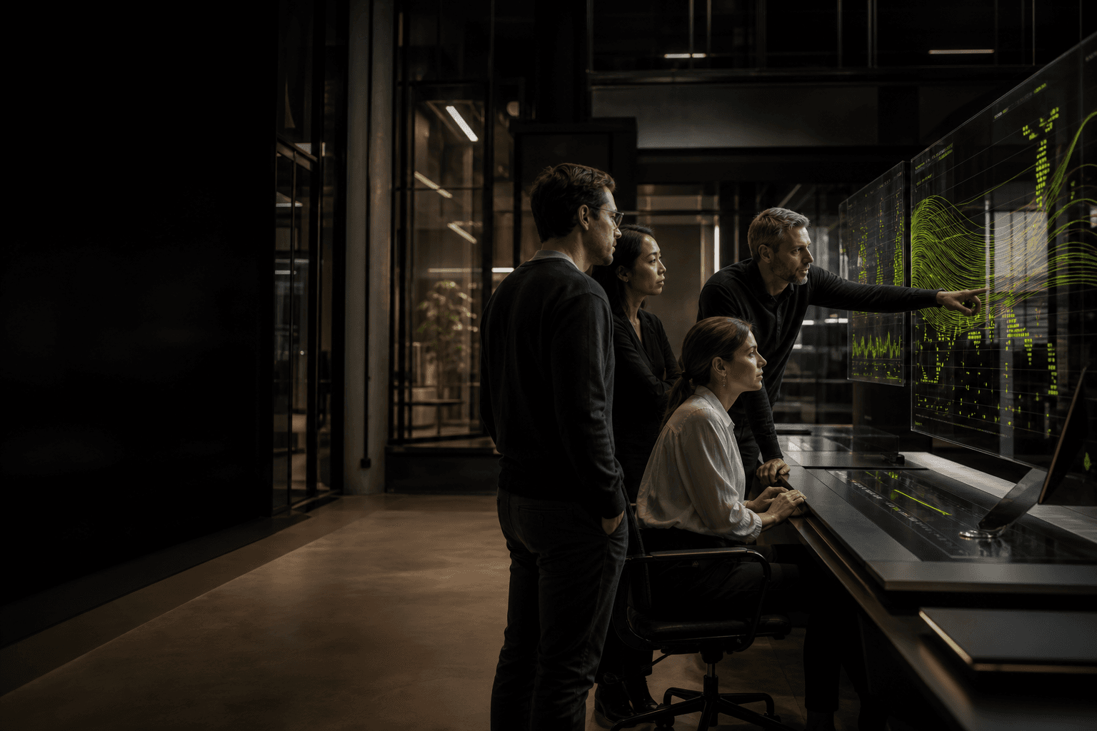 Team operating an AI-powered business intelligence system
